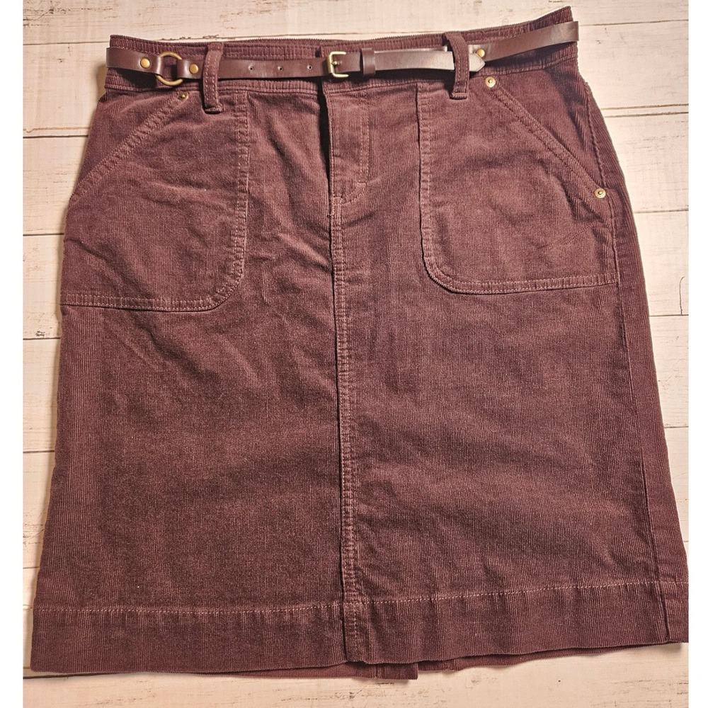 IZOD Brown‎ Corduroy Low Rise Belted Skirt Womens Size 4 Y2K
